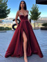 Shop 2023 ANNAKOO Spaghetti Strap Satin Prom Dress with Beading Slit  Under 123