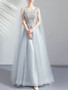 Shop 2023 ANNAKOO Gray Long Sleeve Tulle Beading Lace Up A Line Prom Dress Under 158