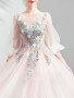 Shop 2023 ANNAKOO Long Sleeve Tulle Floral Lace Up A Line Prom Dress Under 164