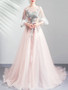 Shop 2023 ANNAKOO Long Sleeve Tulle Floral Lace Up A Line Prom Dress Under 164