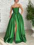 Shop 2023 ANNAKOO Green Strapless Satin A Line Formal Prom Dress Under 145