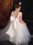 Ball Gown Scoop  Bowknot Appliques Backless Long Tulle Flower Girl Dress 