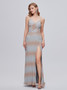 Shop 2023 ANNAKOO Gray Orange Sequin V Neck Ombre Prom Dress With Slit Under 188