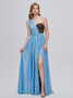 Shop 2023 ANNAKOO Blue & Black Single Shouler Long Prom Dress With Slit Under 158