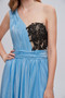 Shop 2023 ANNAKOO Blue & Black Single Shouler Long Prom Dress With Slit Under 158