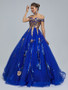 Shop 2023 ANNAKOO Off The Shoulder Blue Tulle Appliques Prom Quinceanera Dress Under 298