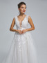 Shop 2023 ANNAKOO Floral Appliques V Neck Lace Up Tulle Wedding Dress Under 245
