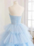 Shop 2023 ANNAKOO  Blue Strapless Tulle Ruffles Zipper Up Back Prom Dress Under 188