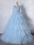 Shop 2023 ANNAKOO Blue Long Sleeve Tulle Pleats Appliques Prom Dress Under  197