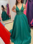Shop 2023 ANNAKOO V Neck Backless Satin Sheer Green Lace Long Prom Dress Under 168