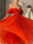 Shop 2023 ANNAKOO Red Off The Shoulder Tulle A Line Prom Dress Under 155