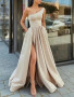 Shop 2023 Annakoo Champagne One Shoulder Satin Long Prom Dress Under 99