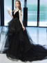 Shop 2023 ANNAKOO  V Neck Open Back Black Tulle Ruffles Long Prom Dress Under 158