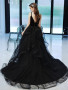 Shop 2023 ANNAKOO  V Neck Open Back Black Tulle Ruffles Long Prom Dress Under 158