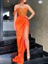 Shop 2023 ANNAKOO One Shoulder Orange Sequins Long Prom Dress with High Slit Under 169