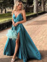 Shop 2023 ANNAKOO V Neck Backless Blue Long Prom Dress with High Slit Under 99