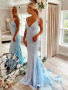 Shop 2023 ANNAKOO Backless V Neck Mermaid Blue Floral Long Prom Dress Under 168