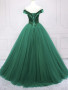 Shop 2023 ANNAKOO Off Shoulder Beading Tulle Green Long Prom Dress under 158