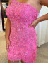 Shop 2023 ANNAKOO One Shoulder Sheath Column Pink Lace Short Prom Dress Under 156