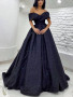 Shop 2023 ANNAKOO Off Shoulder Navy Blue Long Sequin Sparkle Prom Dress Under 59