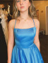 Shop 2023 ANNAKOO Halter Corset Lace Up Satin A Line Light Blue Prom Dress With Slit Under 99