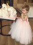 Ball Gown Bateau Sequins Bowknot Pink Tulle Flower Girl Dress 
