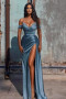 Shop 2023 ANNAKOO Blue Off The Shoulder Beading Ruched Satin Prom Dress With Slit Under 169