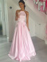 Shop 2023 ANNAKOO Halter Satin A Line Beading Pocket Pink Prom Dress Under 136