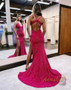 Shop 2023 ANNAKOO Fuchsia Sequin Trumpet MermaId V Neck Prom Dress Under 139