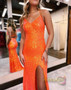Shop 2023 ANNAKOO Orange Sheath Column Sequin Long Glitter Prom Dress With Slit Under 158