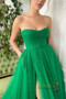 Shop 2023 ANNAKOO Strapless Green Tulle Long Prom Dress with High Slit Under 168