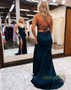 Shop 2023 ANNAKOO Elastic Satin Spaghetti Straps Blue Prom Dress With Split Under 133