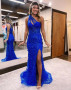 Shop 2023 ANNAKOO Mermaid Blue Flower One Shoulder Prom Dress With Split Under 169