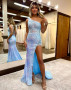 Shop 2023 Annakoo Blue One Shoulder Corset Back Prom Dress With Split Under 169
