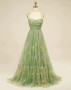 Shop 2023 ANNAKOO Green Straps Embroidery Tulle A Line Prom Dress Under 158