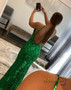 Shop 2023 ANNAKOO Green Mermaid Spaghetti straps Sequin Prom Dress Under 145