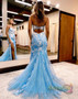 Shop 2023 ANNAKOO Blue Mermaid Key Hole Back Prom Dress With Appliques Under 176