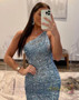 Shop 2023 ANNAKOO Blue Sheath One Shoulder Sequin  Prom Dress With Split  Under 124