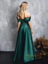 Shop 2023 ANNAKOO Off Shoulder Dark Green Satin Long Prom Dress withSlit Under 129