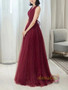 Shop 2023 ANNAKOO V Neck Backless Burgundy Backless Tulle Long Prom Dress Under 139