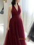 Shop 2023 ANNAKOO V Neck Backless Burgundy Backless Tulle Long Prom Dress Under 139