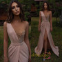 Shop 2023 ANNAKOO Pink Scoop Beading Sheer A Line Prom Dress With Slit Under 198