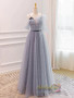 Shop 2023 ANNAKOO V Neck Open Back Gray Tulle Bow Long Prom Dress Under 167