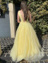 Shop 2023 ANNAKOO Open Back Yellow Tulle Long A Line V Neck Prom Dress Under 165
