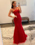 Shop 2023 ANNAKOO Red Mermaid Spaghetti Straps Long Prom Dress Under 167