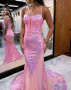 Shop 2023 ANNAKOO Pink Mermaid Spaghetti Straps Glitter Prom Dress Under 159