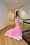 Pink Sequins V-Neck Mermaid  Prom Dress With Crystals
