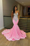 Shop 2023 ANNAKOO Pink Sequins V-Neck Mermaid Prom Dress With Crystals Under 269