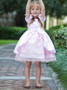 Long Tiered Pink Flower Girl Dress with Lace Bow