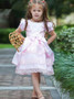 Long Tiered Pink Flower Girl Dress with Lace Bow